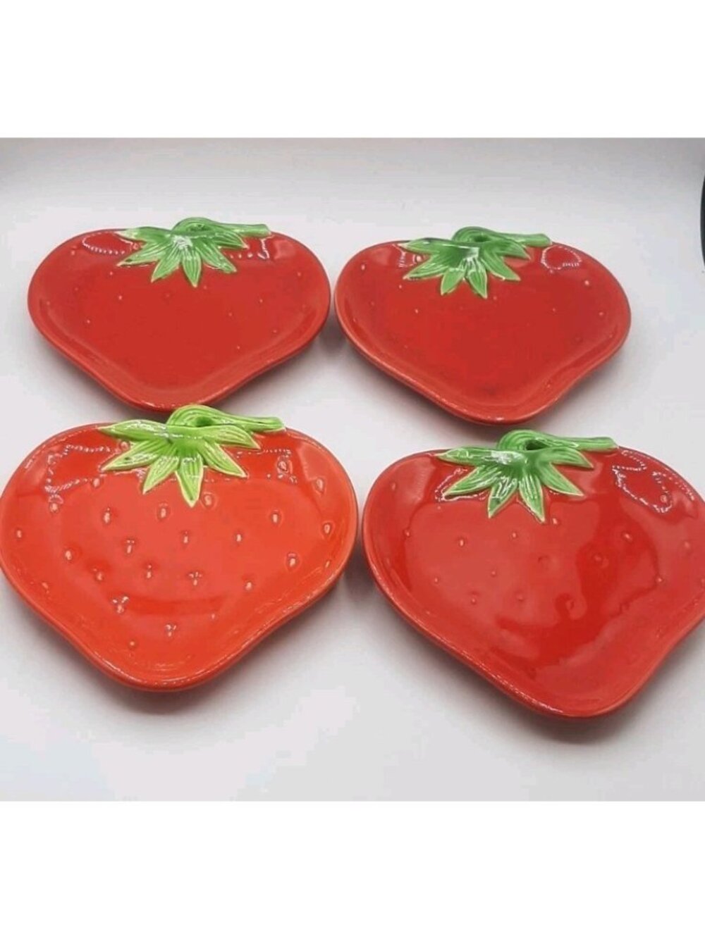 Vtg Rosenthal Netter Strawberry Shaped Red Green Dimpled Serving Plates Japan